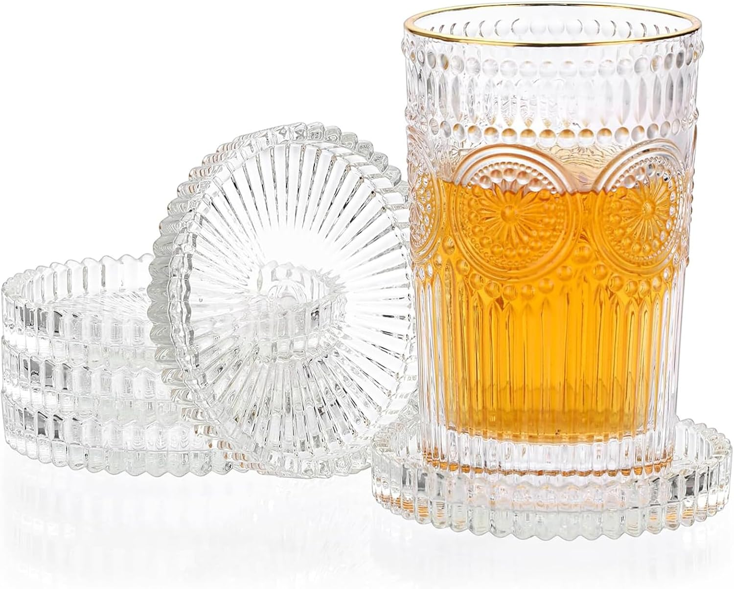 Delsol Drink Coasters Set of 5 for Coffee Table Decor, Glass Coasters for Drinks Cups Home Decor Products Housewarming Gifts Office Coffee Bar Accessories Dining Table (Clear)