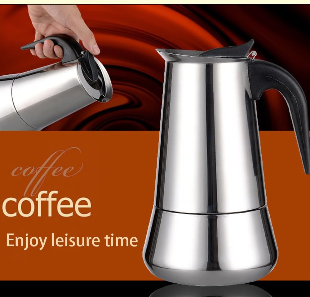 Portable Maker Pot for Induction Cooktops,Espresso Maker 100Ml,Moka Pot with Coffee Percolator Design,Stainless Steel Stove Top Coffee Maker for Camping or Home Use,Coffee Maker Stovetop(2 Cup) image number 4