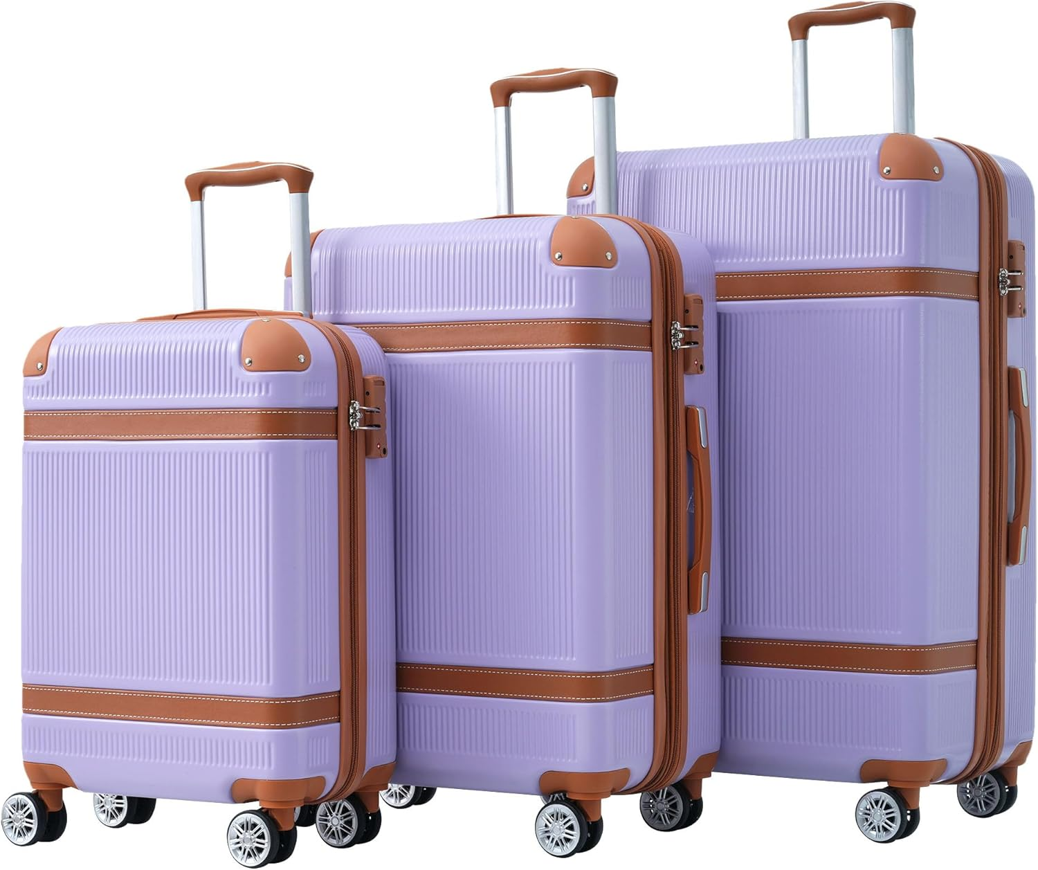 SPOFLYINN 3 Pieces Luggage Sets Travel Suitcase with 8 Spinner Wheels TSA Approved Lock Collision-Protection Angle Travel Rolling Luggage 3 Sizes (20'' 24'' 28''), Purple, One Size, 1 image number 2