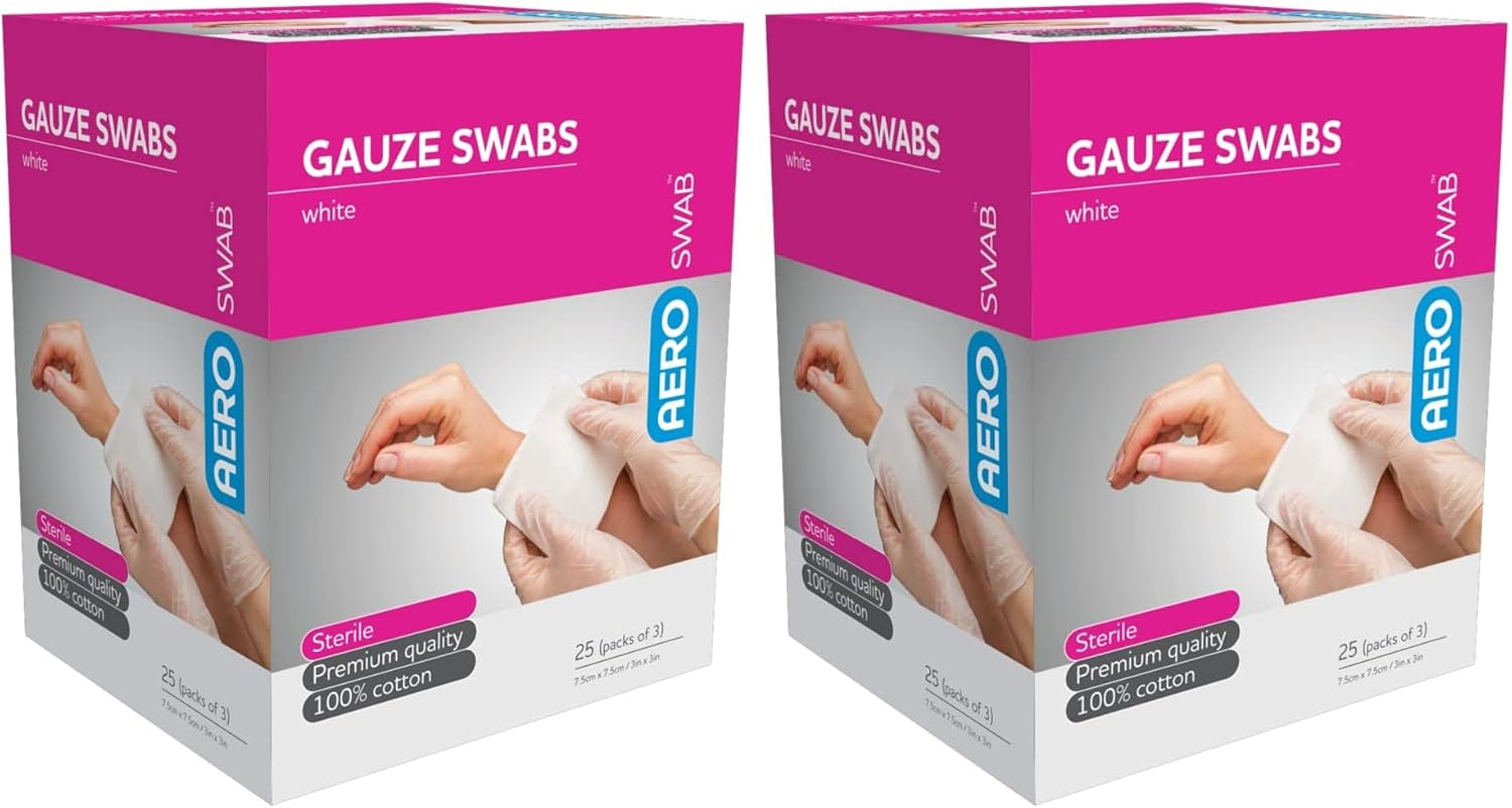 Aero Healthcare Aeroswab 8Ply 25 Pieces Gauze Swab Box of 3 7.5 X 7.5Xm, 75 Count