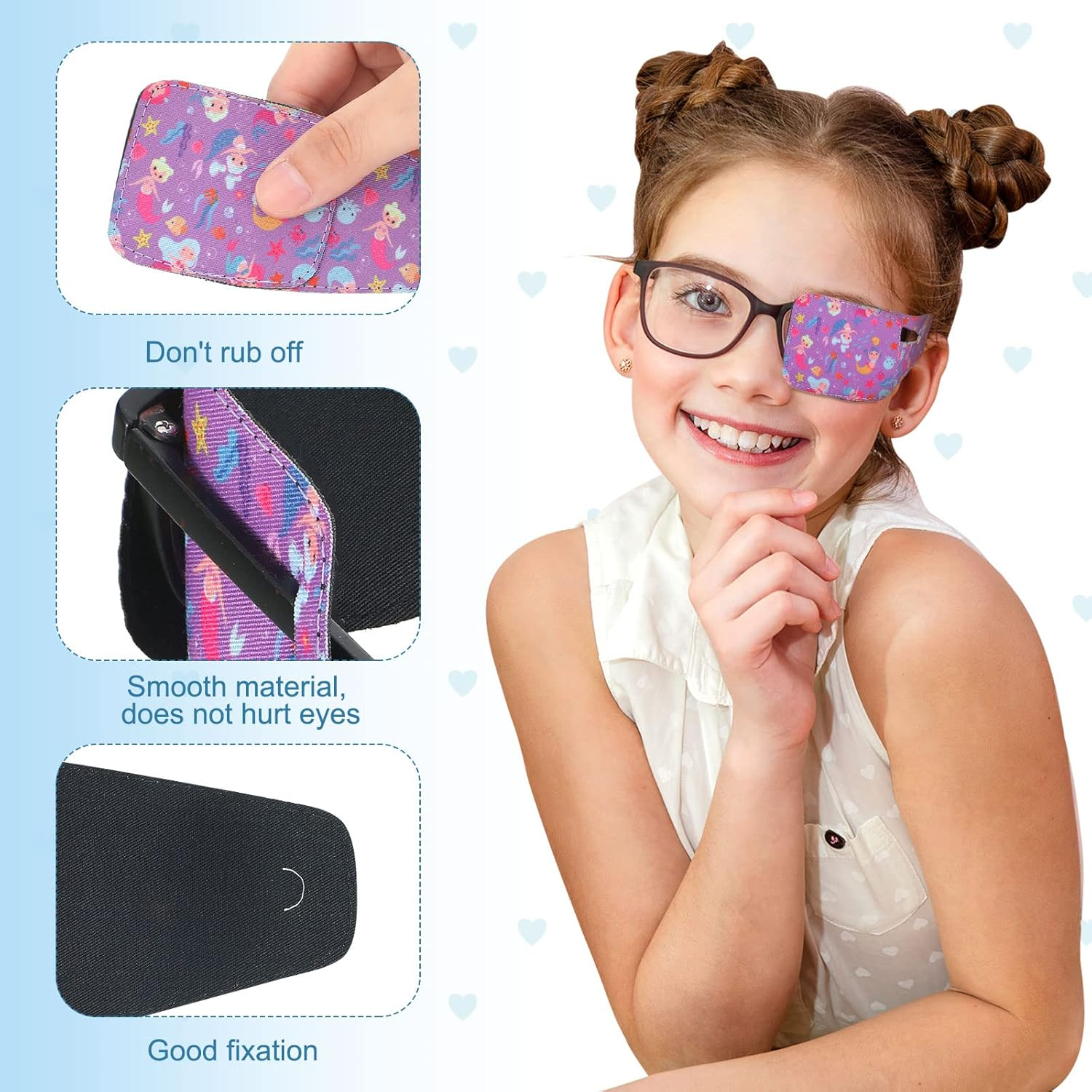 4 Pcs Eye Patches for Kids Reusable Eyepatch for Glasses to Cover Either Eye, Pink Blue Green White, 4 Styles