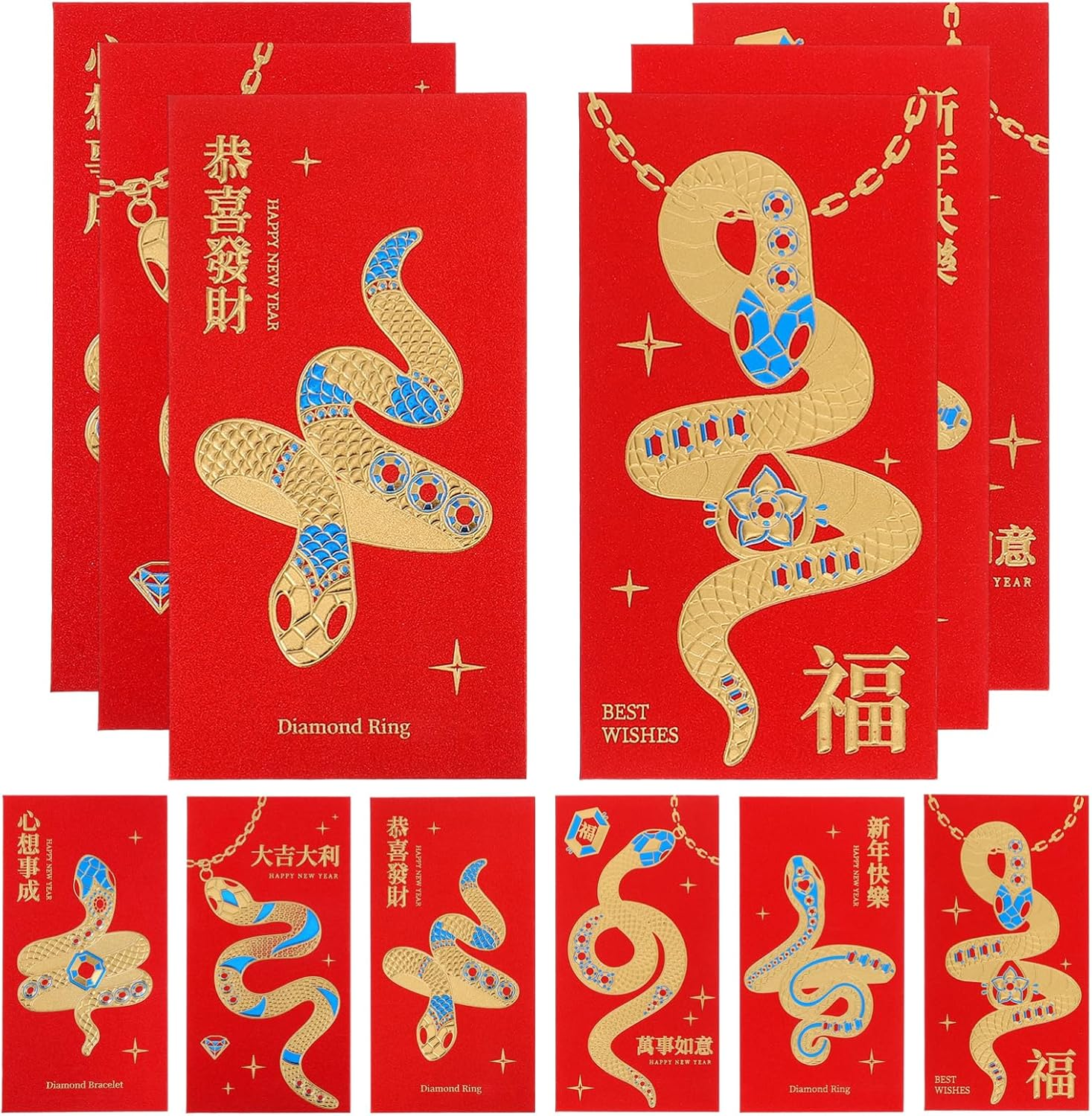 Tofficu 30Pcs Chinese Red Envelopes, 2025 Snake Lunar New Year Red Cash Envelopes, Chinese Hongbao Lucky Money Pockets for Spring Festival Wedding Envelopes