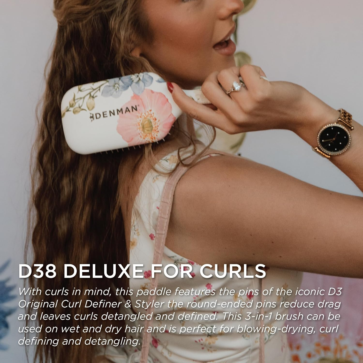 Denman Detangling & Styling Paddle Brush - Wet or Dry Hair Detangler & Styler for All Hair Types Including Curly, Coily, Straight & Long, Thick Hair - for Women & Men, D38 Floral Fantasy