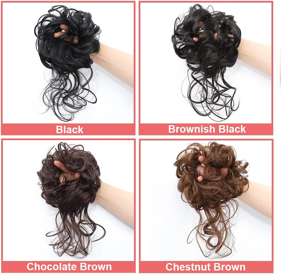 Messy Bun Hair Piece Tousled Updo Hair Buns Extension Elastic Hair Band Hair Pieces Curly Hair Bun Scrunchie for Women (Black)