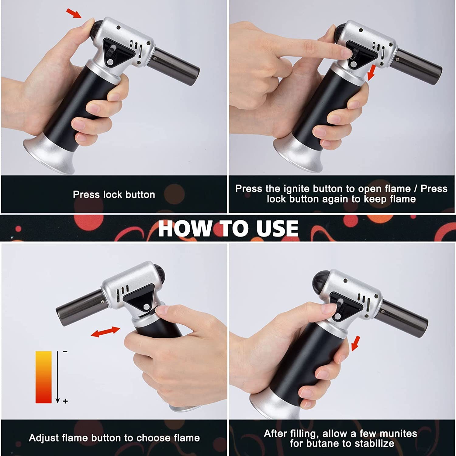 Meajore Culinary Butane Torch, Refillable Kitchen Torch Lighter, Blow Torch for Cooking, Searing, Baking, Crafting, and Camping, Aluminium, Lock and Adjustable Flame (Butane Gas Not Included) image number 1