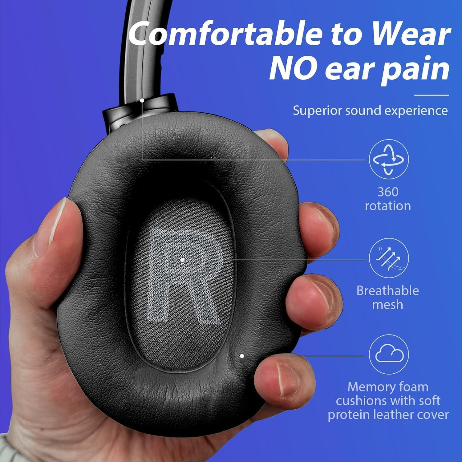 YMOO over Ear Headphones Bluetooth 5.2 Noise Cancelling for Aeroplane, 75H Hifi Stereo Headphones Wireless Bluetooth with Microphone, On-Ear Headphones for Tv/Pc/Mobile Phone/Tablet with Flight image number 5