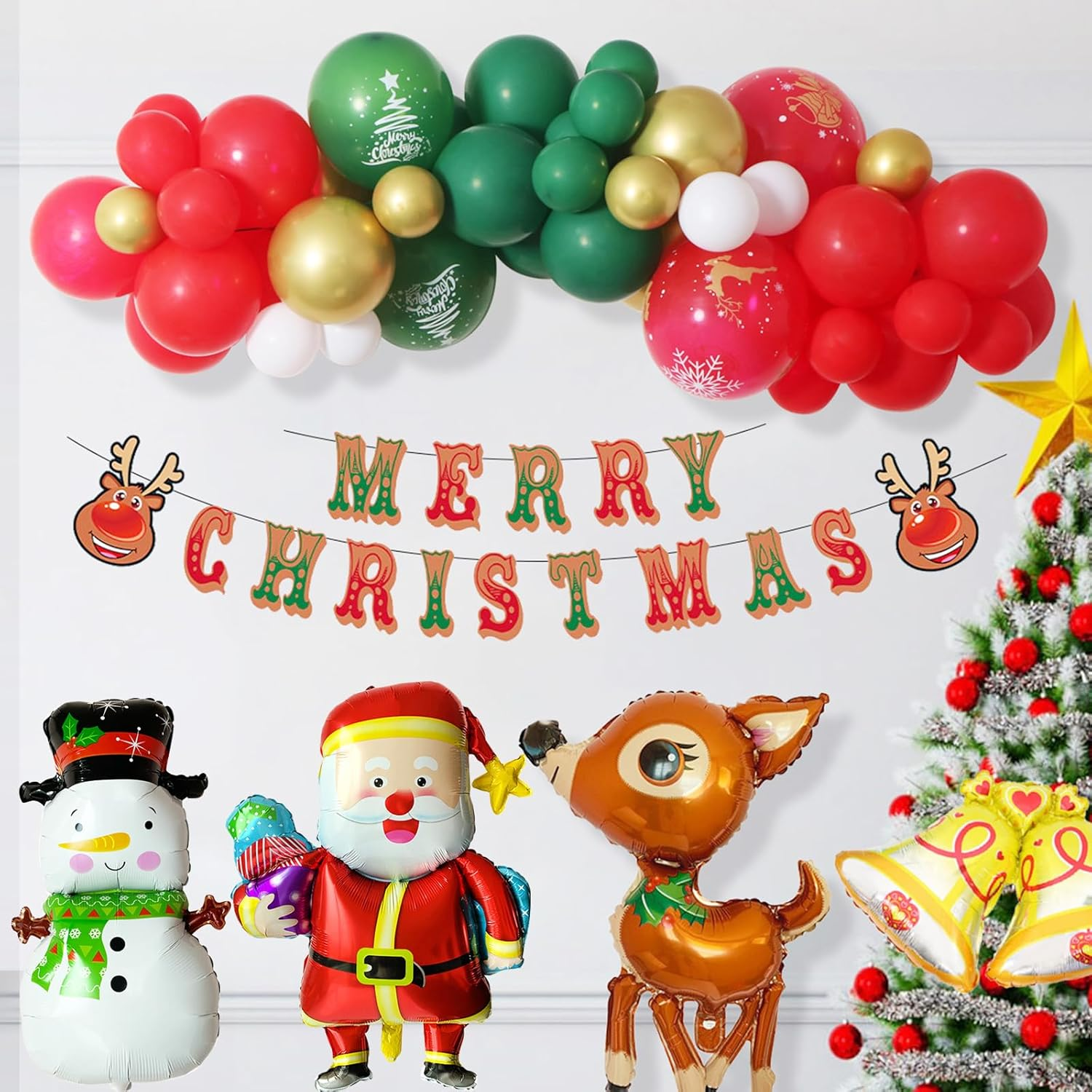 6 Pcs Large Merry Christmas Aluminum Foil Balloons: Santa Claus, Snowman, Elk, Bear - Christmas Decoration, Party Favor image number 1