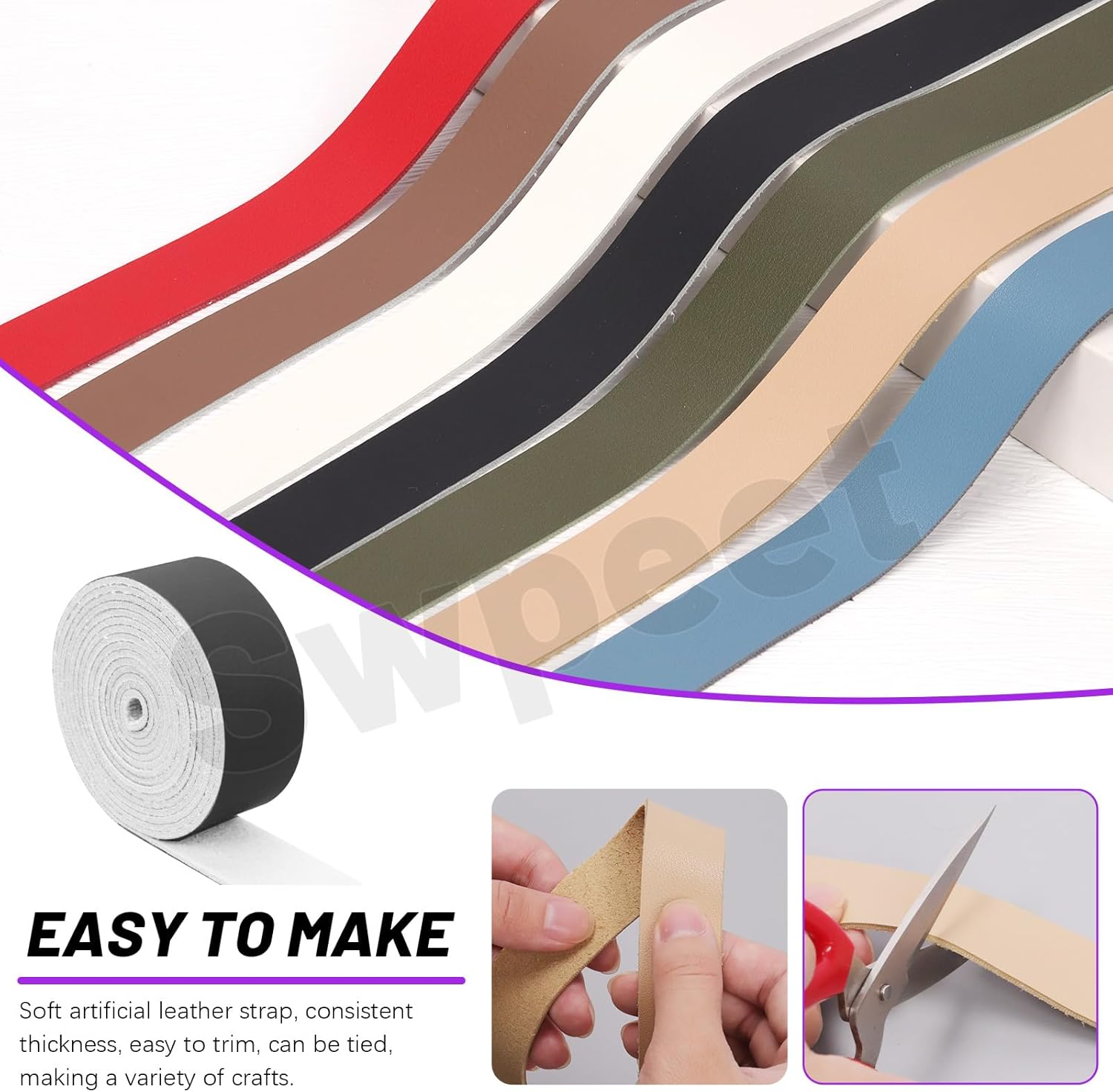 Swpeet Light Camel 1 Inch Wide 80 Inches Leather Strap, Single Sided Full Grain Leather Strips Cord String, Long Flat Belt Strips Ideal for DIY Craft Projects, Clothing, Jewelry, Wrapping - Beige image number 2