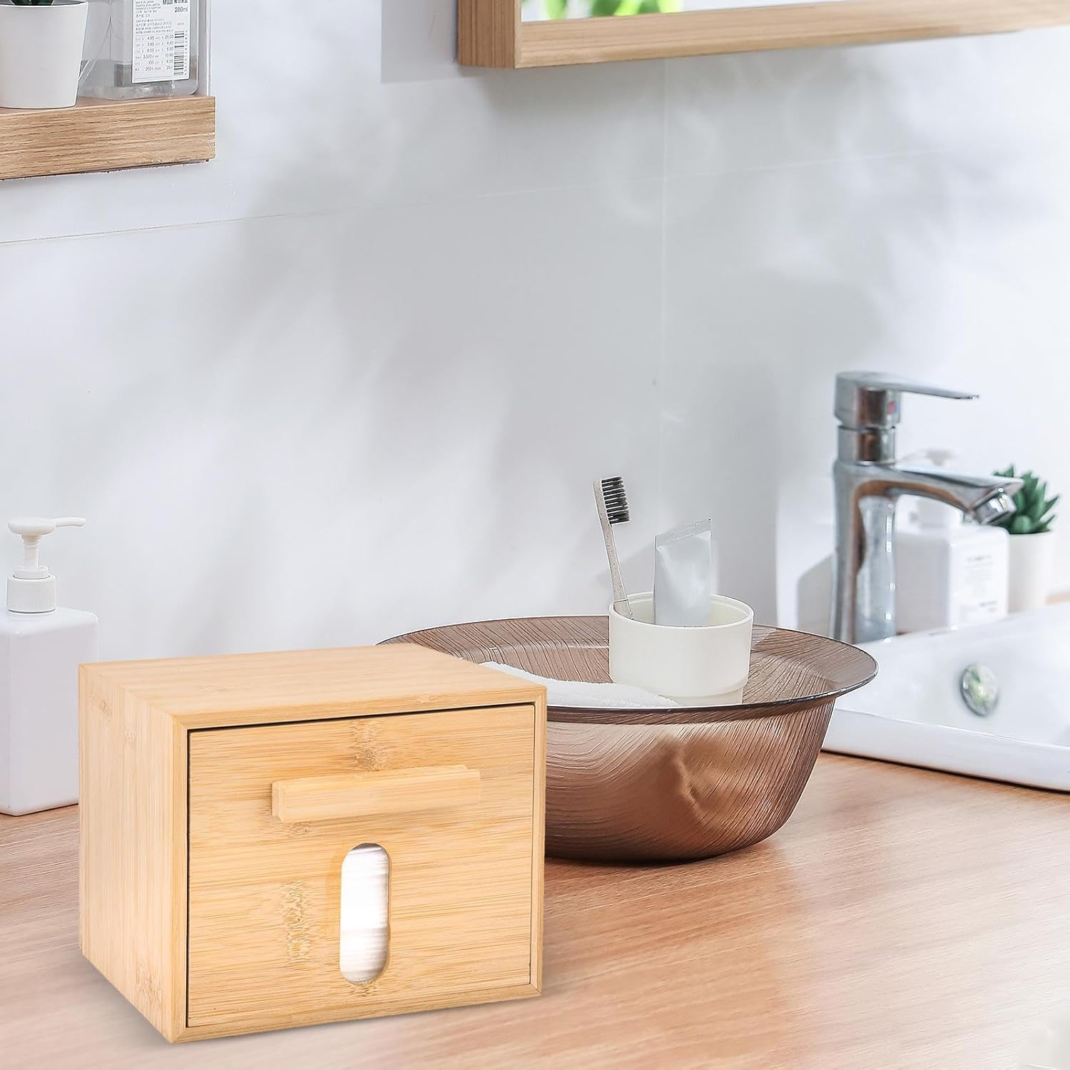 Face Towel Box, Dry Wipes Holder with Drawer, 7.48X6.3X6.1 Inches Convenient Multipurpose Compact Dustproof, Clean Face Towel Dispenser for Bathroom, Vanity, and Living Room image number 1