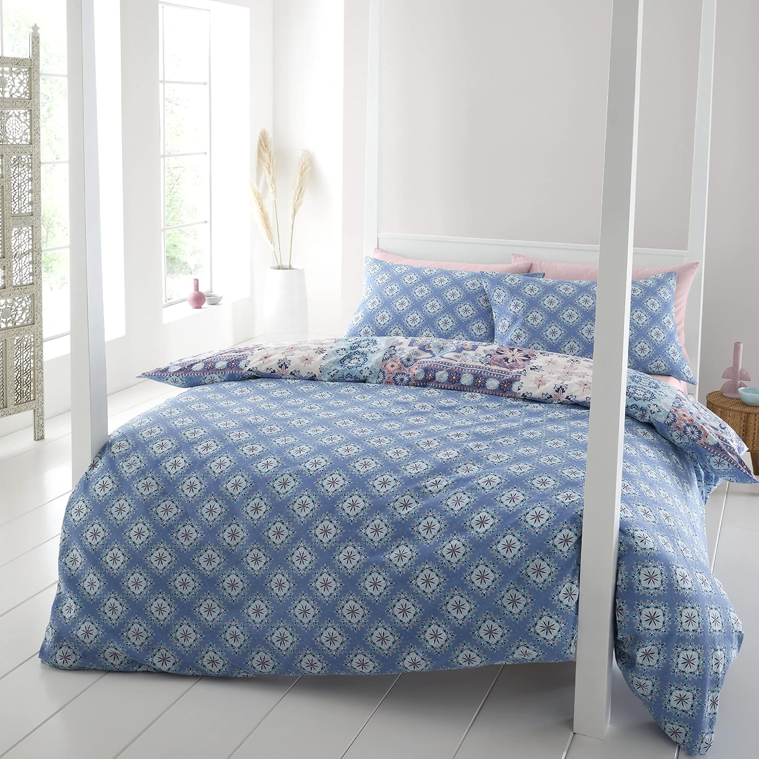 Catherine Lansfield Bedding Boho Patchwork Single Duvet Cover Set with Pillowcase Blue image number 5