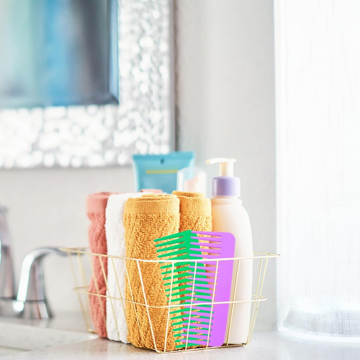 3 Pcs Wide Tooth and Large Detangling Comb Set for Wet, Dry, Long, and Curly Hair, Shampoo & Detangling Combs (3 Pieces -Yellow, Green, Purple) for Ladies, Women, and Girls image number 1