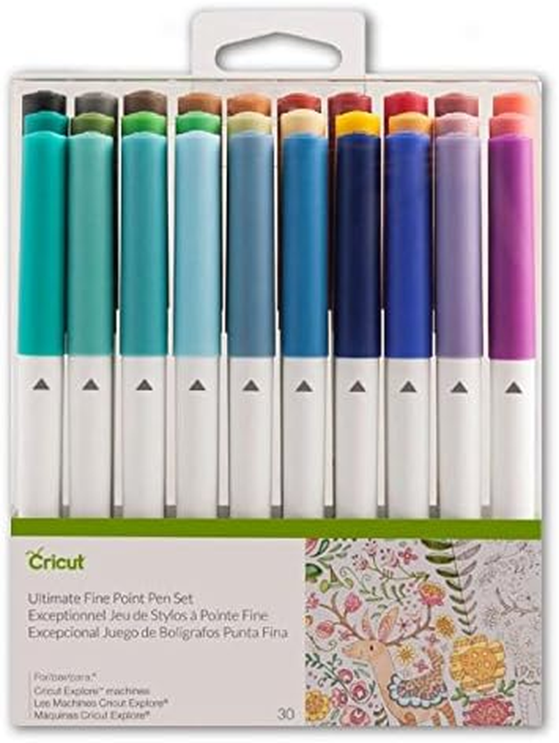 Cricut Ultimate Fine Point Pen Set, 0.4Mm Fine Tip Pens to Write, Draw & Color, Create Personalized Cards & Invites, Use with Cricut Maker and Explore Cutting Machines, 30 Assorted Colored Pens 1 Pack