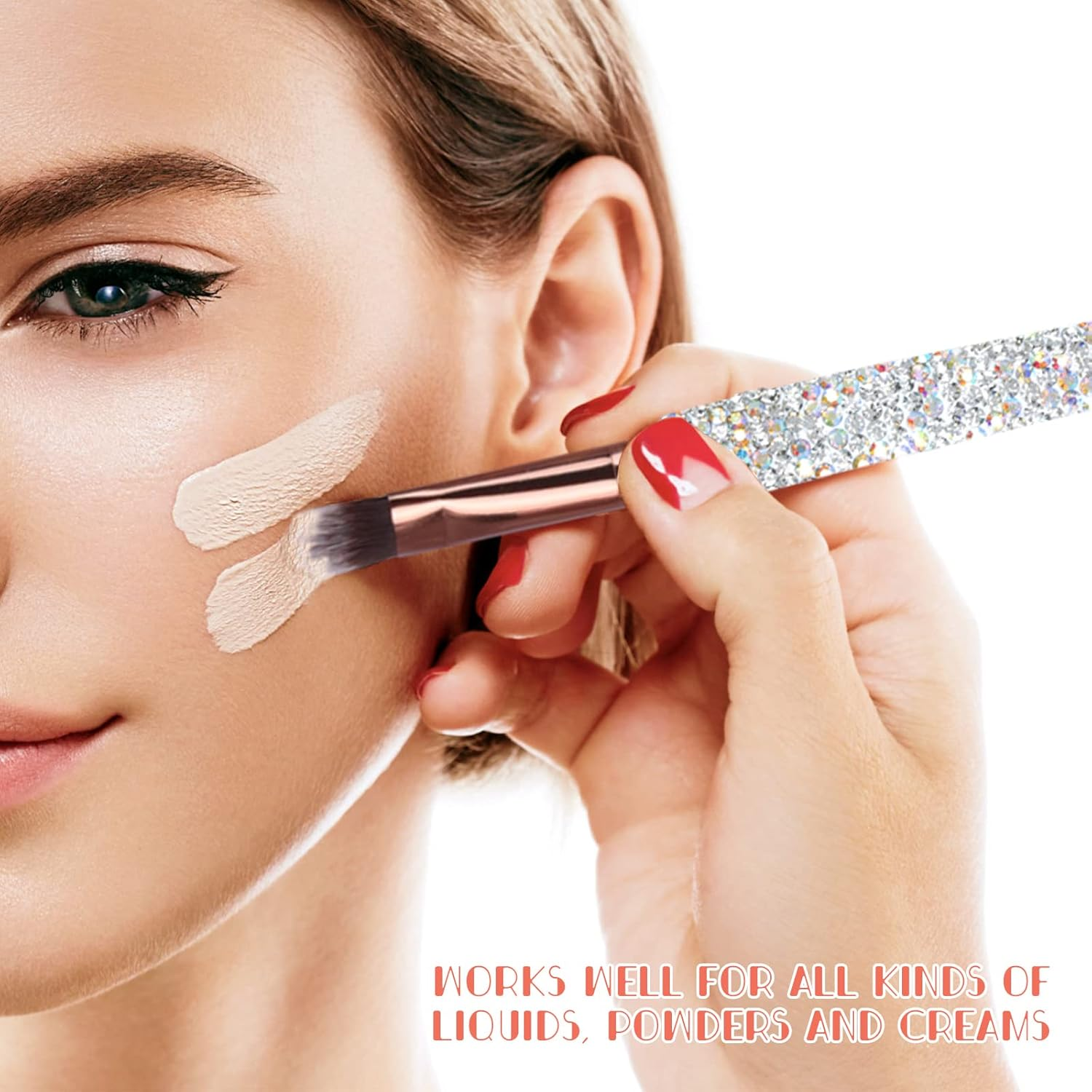 Makeup Brushes Bling Crystal Professional Face Cosmetics Blending Liquid Foundation Powder Concealer Eye Shadows Make up Beauty Tool Glitter with Pouch Bag Kit Purely Handmade (12PCS) (White) image number 1