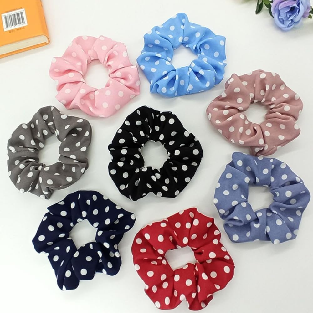 Blausky Pack of 2 12 Cm Polka Dots Hair Bobbles for Women, Soft Elastic Hair Bands, Fabric Hair Band, Scrunchies with Dots, Retro French Hair Accessories for Tea Party, Wedding, Denim Blue image number 5