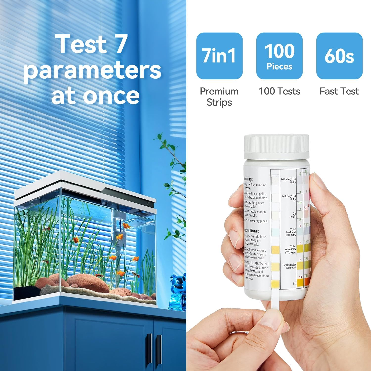 Proxima Direct 7 in 1 Aquarium Test Kit 200 Pack Fish Tank PH Test Strips with 2 Bottles Water Test Kit to Detect PH Nitrite Nitrate Chlorine Carbonate Total Alkalinity Hardness image number 6