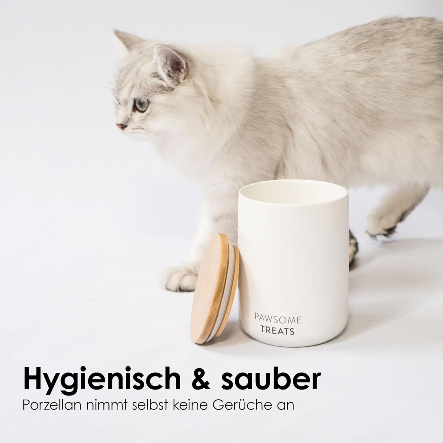 Lucybalu&reg; Airtight Cat Food Storage Box | Pet Food Container for Cats | Cat Food Can | Dry Food Storage Tin with Lid | Cat Treat Tin | Cat Food Box | White image number 6