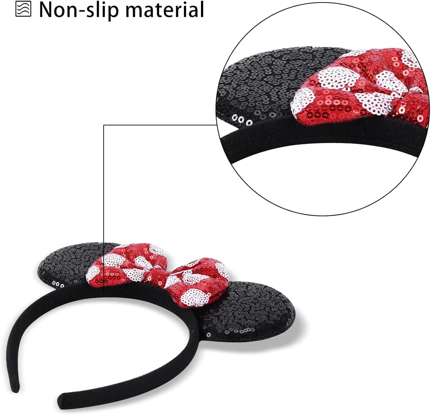 Mouse Costume Ears,2 Pcs Mouse Ears Headbands for Girls & Women Party,Size Free - Orange Bow image number 6