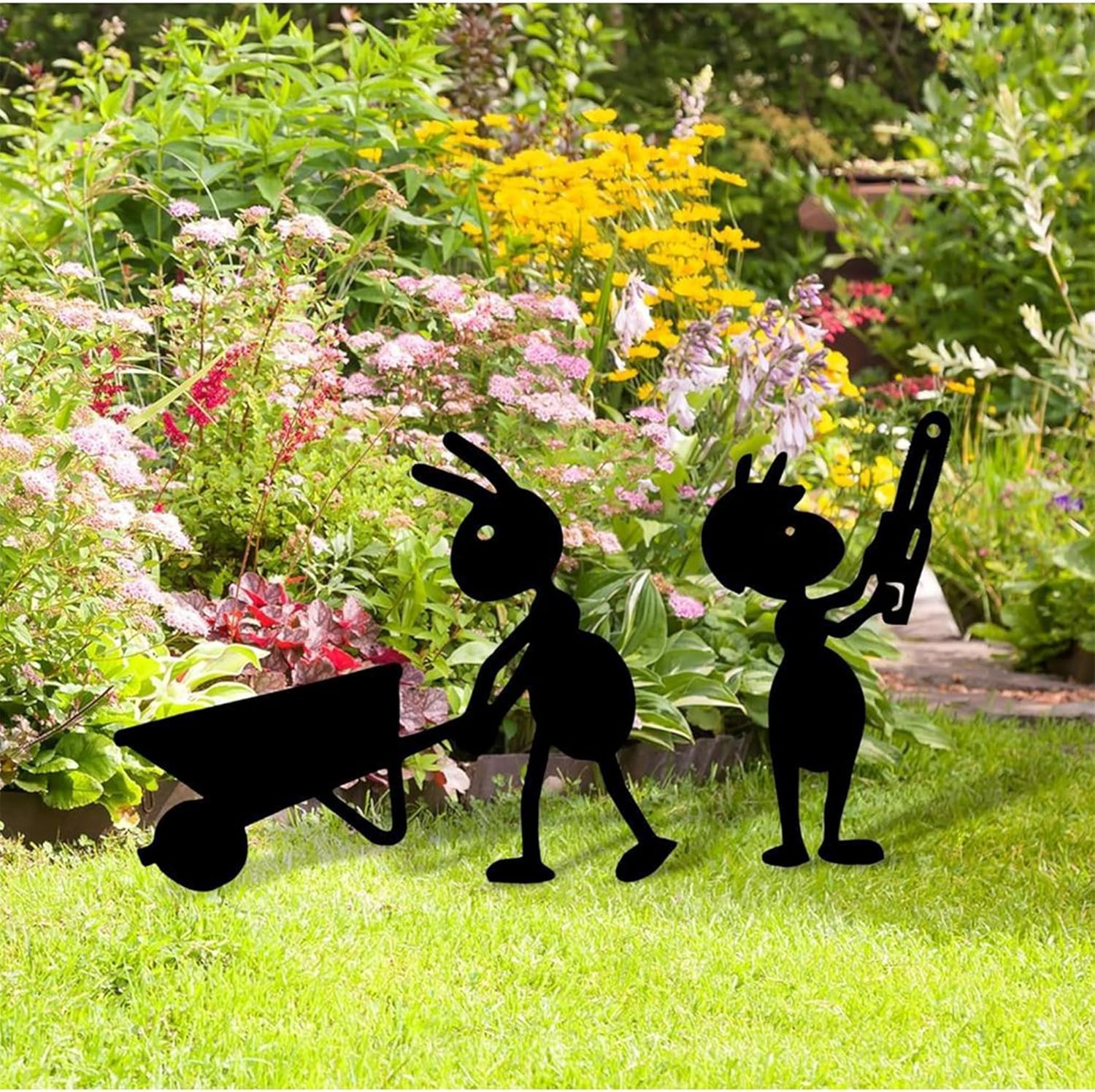 Whimsical 6-Piece Metal Ant Sculptures Set | Funny Black Metal Garden Stakes | Weatherproof Outdoor Decor for Lawn,Pathway,And Backyard image number 4