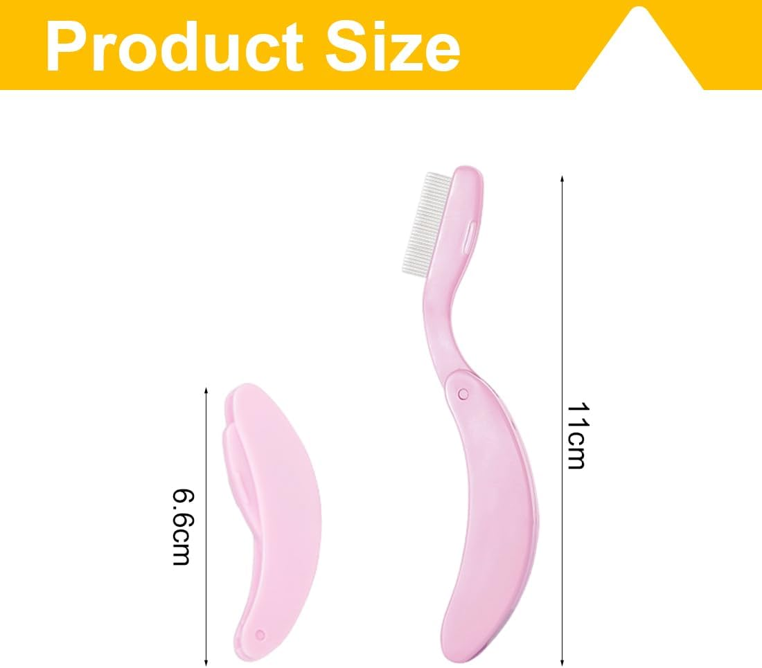 OUDQFCJ Folding Eyelash Comb, Pack of 2 Eyelash Combs, Stainless Steel Eyelash Separator, Foldable Eyelash Separator, Eyebrow Brush for Eyelash Styling, Travel, Family, Pink + Black image number 2