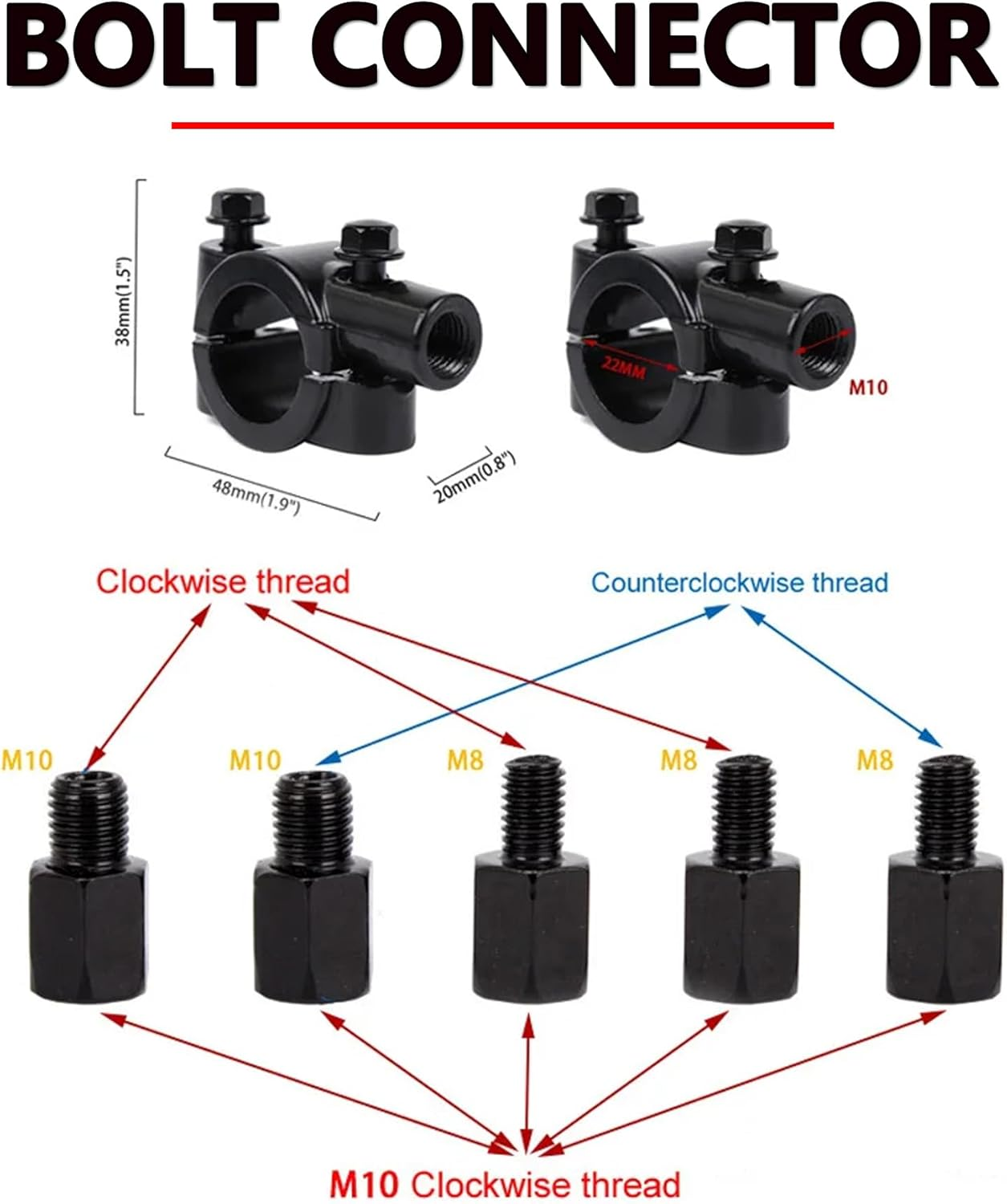 Motorcycle Mirrors 7/8" Universal Motorcycle Rearview Mirrors E-Mark Motorbike Mirror Handlebars 360&deg; Adjustable with M8/M10 Screws for Dirt Bike Street Bike ATV Scooter Cruiser