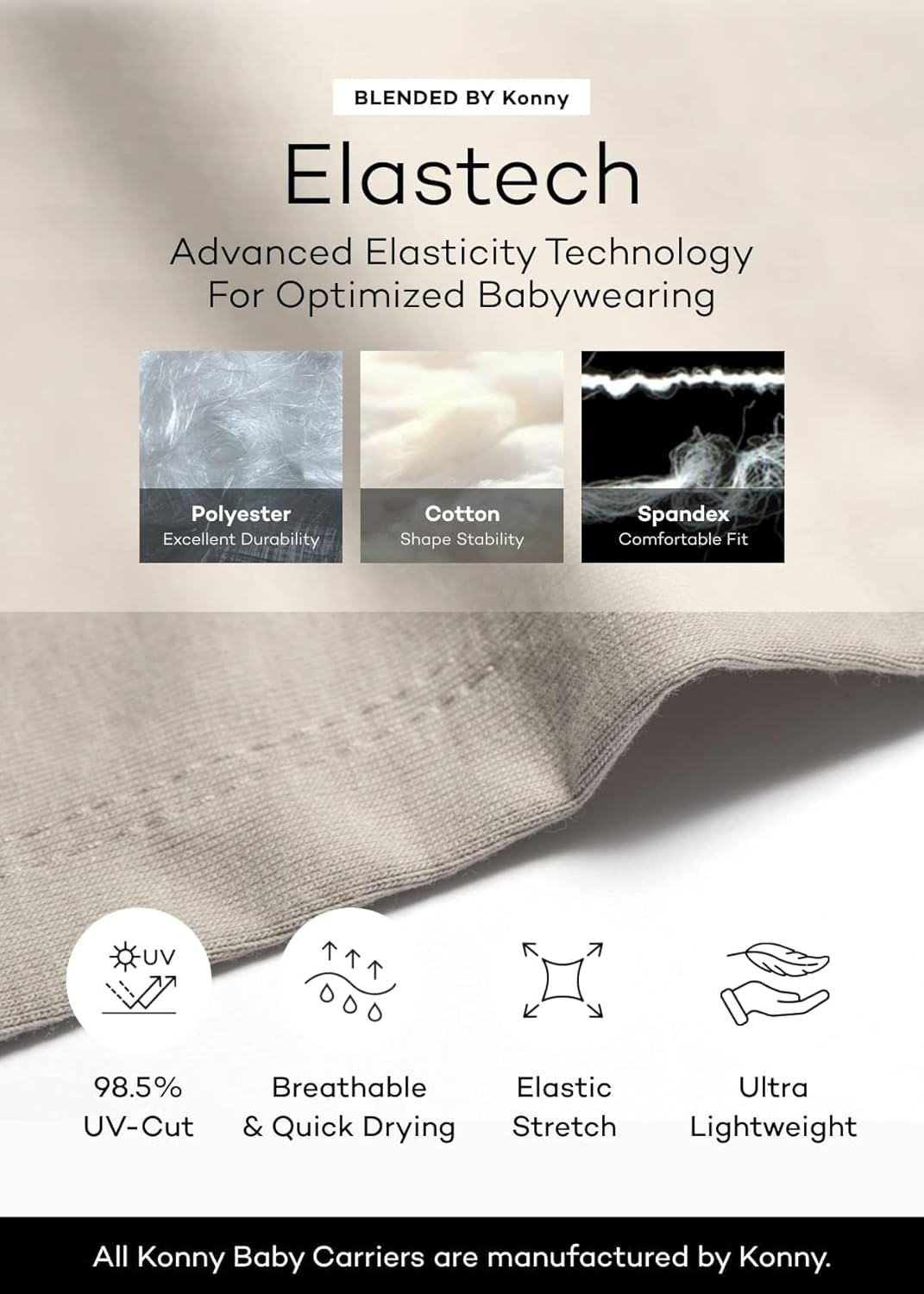 Konny Baby Carrier Flex Elastech - Adjustable, Easy to Wear and Wrap Baby Sling, Baby Wrap Carrier, Perfect for Newborn Babies Essentials up to 44 Lbs, (M-4XL) - Black