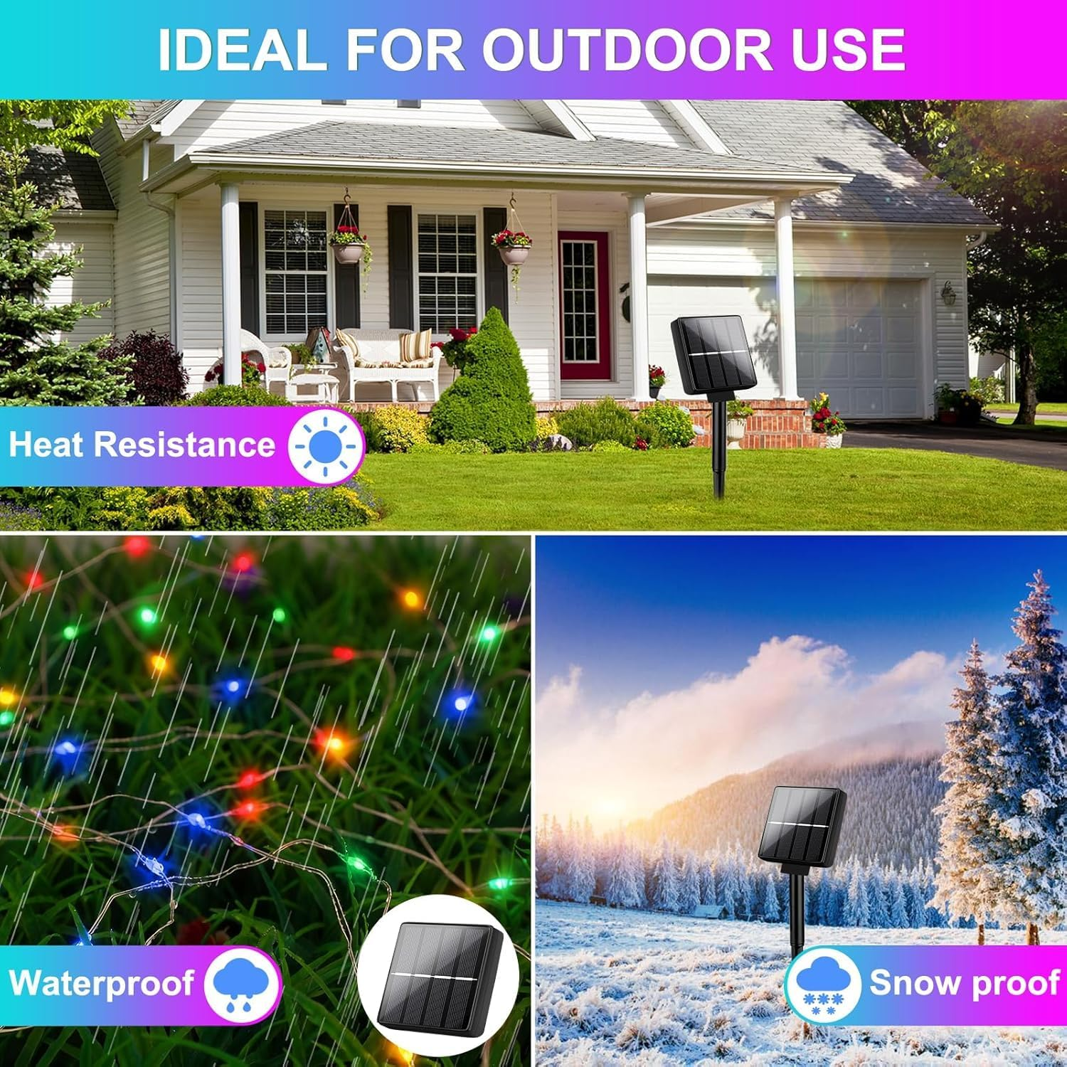 Solar String Lights Outdoor, 2 Pack Total 400 LED 132FT Solar Powered Copper Wire String Lights Outdoor, Waterproof, 8 Modes Fairy Lights for Garden, Patio, Party, Yard, Christmas (Multi Colored) - Warm White image number 2