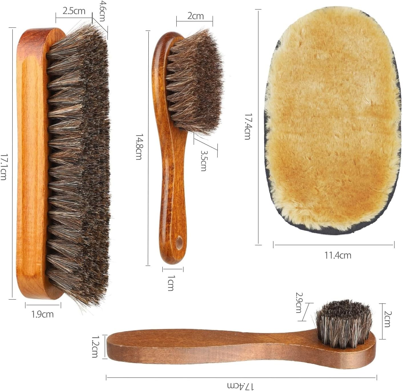 Shoe Brush Set - Horsehair for Shine Polish Buff 3 Pcs Dauber Applicator Brushes + 1 Pc Shoes Cloth Glove Brown 20.5 X 16X 6 Cm image number 2