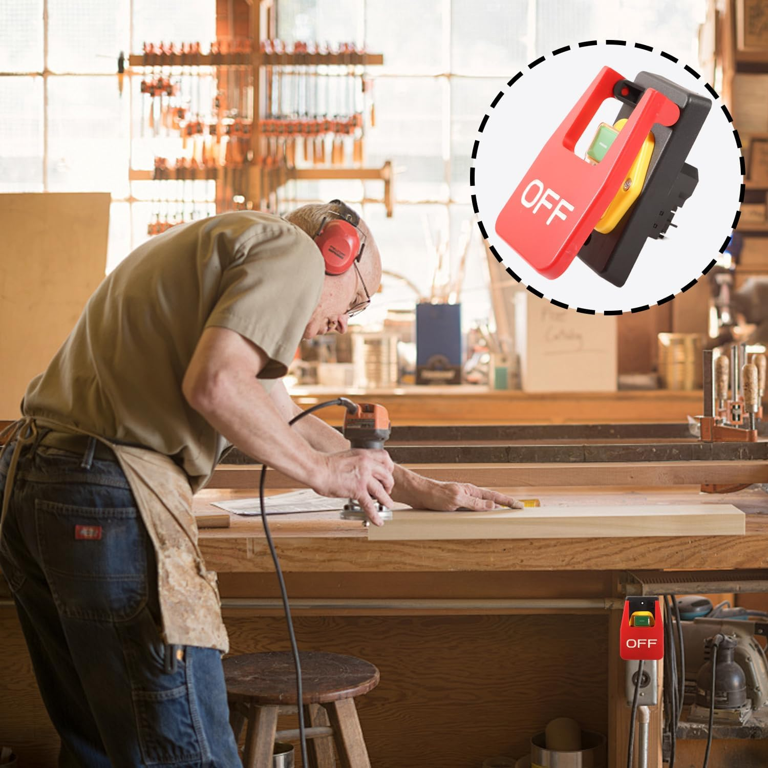 Red Cover Emergency Stop Push Button Electromagnetic Start Replace Parts Easily Install AC250V 16A Weatherproof, 5 Pin image number 2