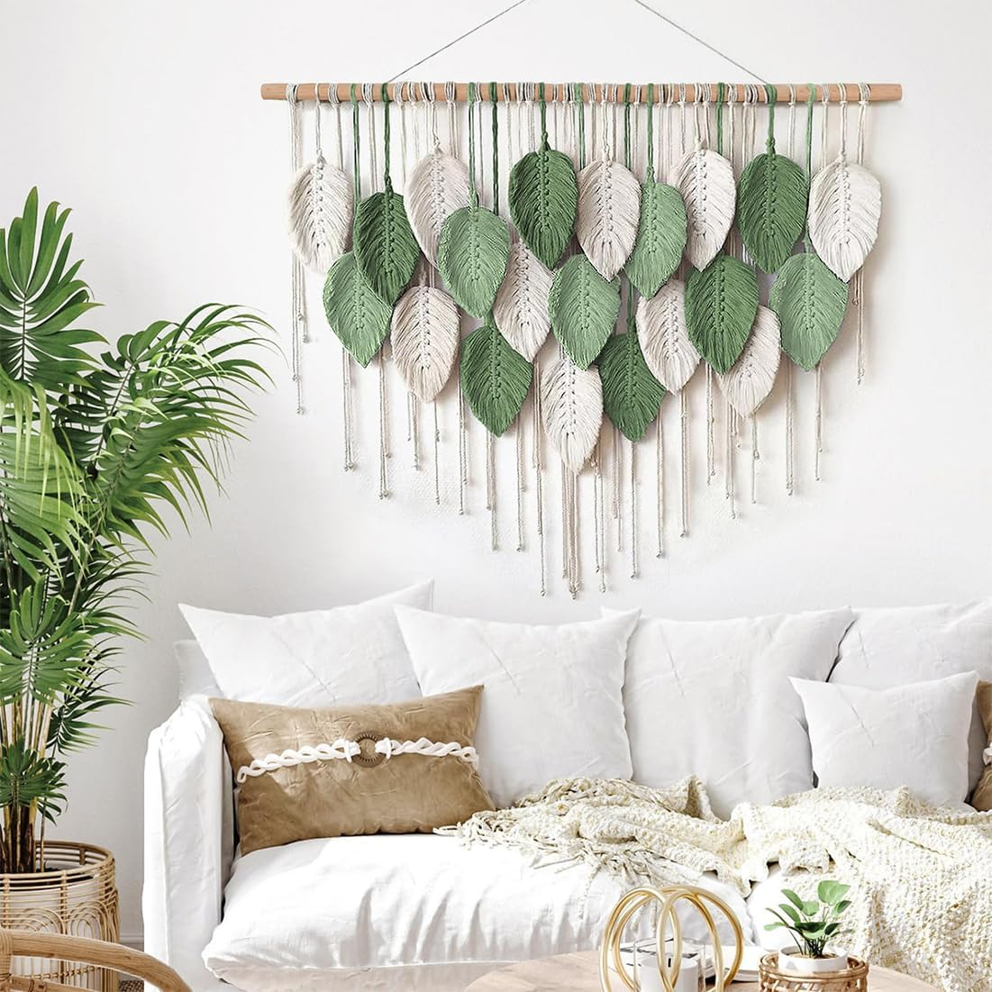 Macrame Wall Hanging Tapestry with Leaf Design, Handcrafted Bohemian Wall Art Wall Hanging Decor, Large Wall Tapestry Wall Decor for Home Decor Bedroom Living Room Nursery Office 39" W X 31.5" L