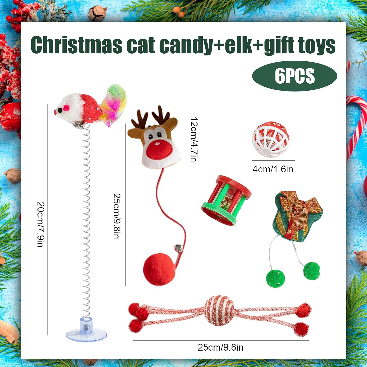 Christmas Cat Toy Interactive Cat Toy Kitten Toy for Indoor Aid Cat Feather Toy Wall Toy Stocking Gifts Set Kitten Chew Game Toy (6 Pieces A) image number 3