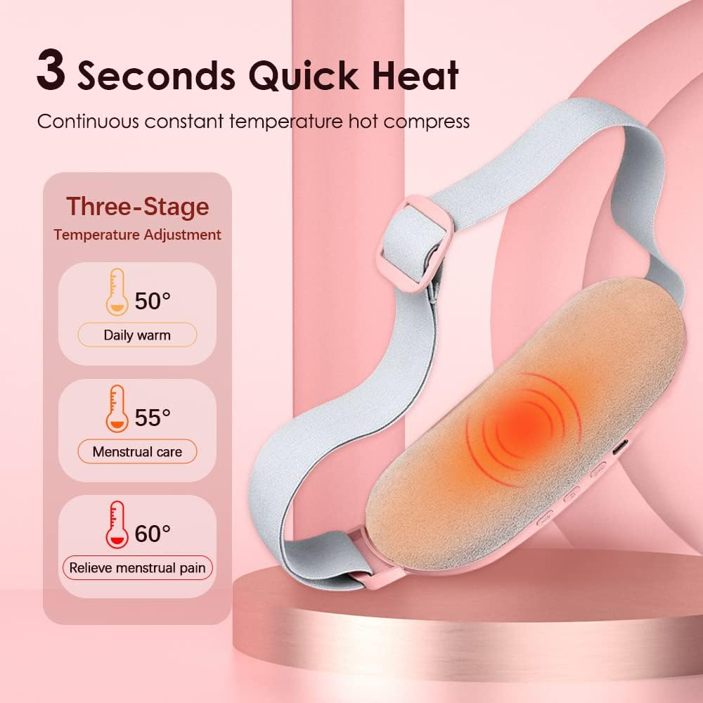 Heating Pad for Cramps, Menstrual Heating Pad with 3 Temperature Settings, 4 Vibration Modes, Digital Display, Quick Heat, Pink image number 5
