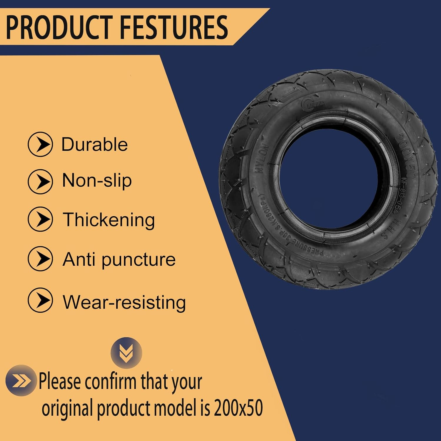 200X50 (8"X2") Dirt Scooter Knobby Tire & Inner Tube Replacement for Pro RDS Dune Buggy Pneumatic Tyre - Razor Compatible Tire a Set image number 5