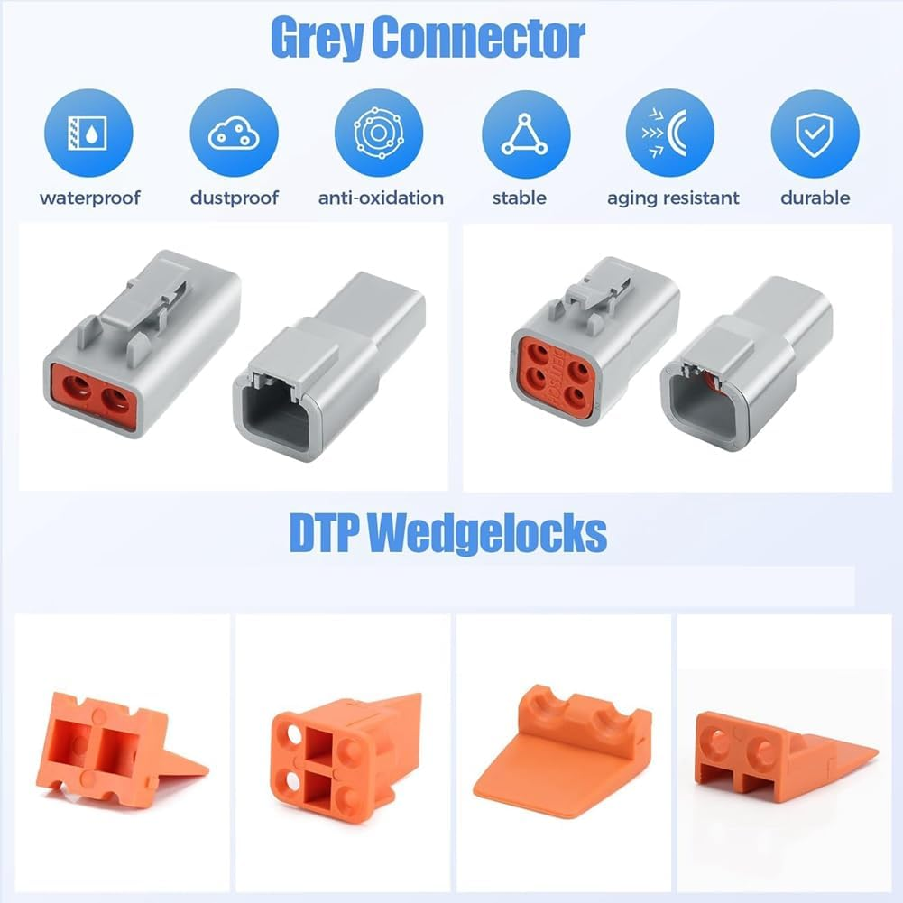 72 PCS Deutsch DTP Connector Kit 4 Pin Automotive Waterproof Connectors 6 Sets with Size 12 Stamped Contacts Gauge image number 6