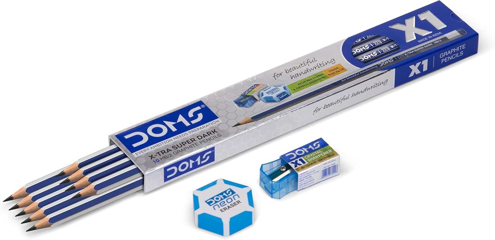 Doms X1 X-Tra Super Dark Pencils 1 Pack - 10 Pencils - 1 Eraser + 1 Sharpner + 1 Protection Cap Free image number 6