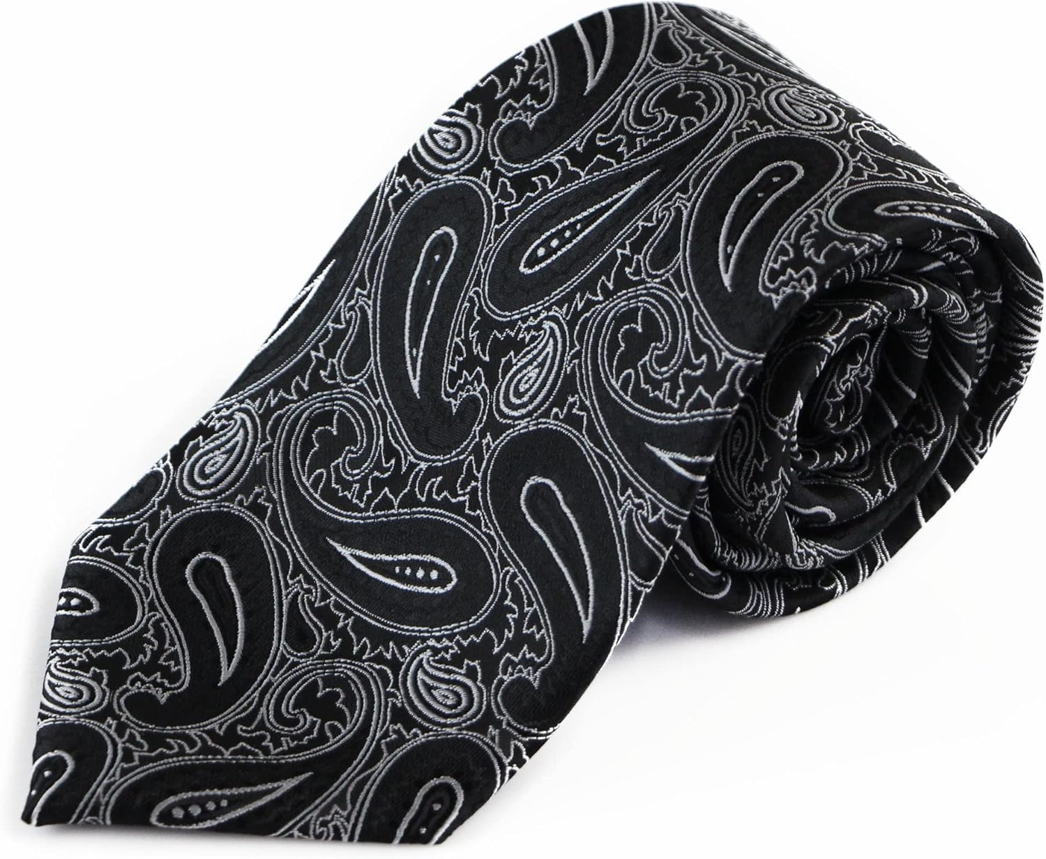 Mens Black & Silver Paisley Patterned 8Cm Neck Tie Black, Silver