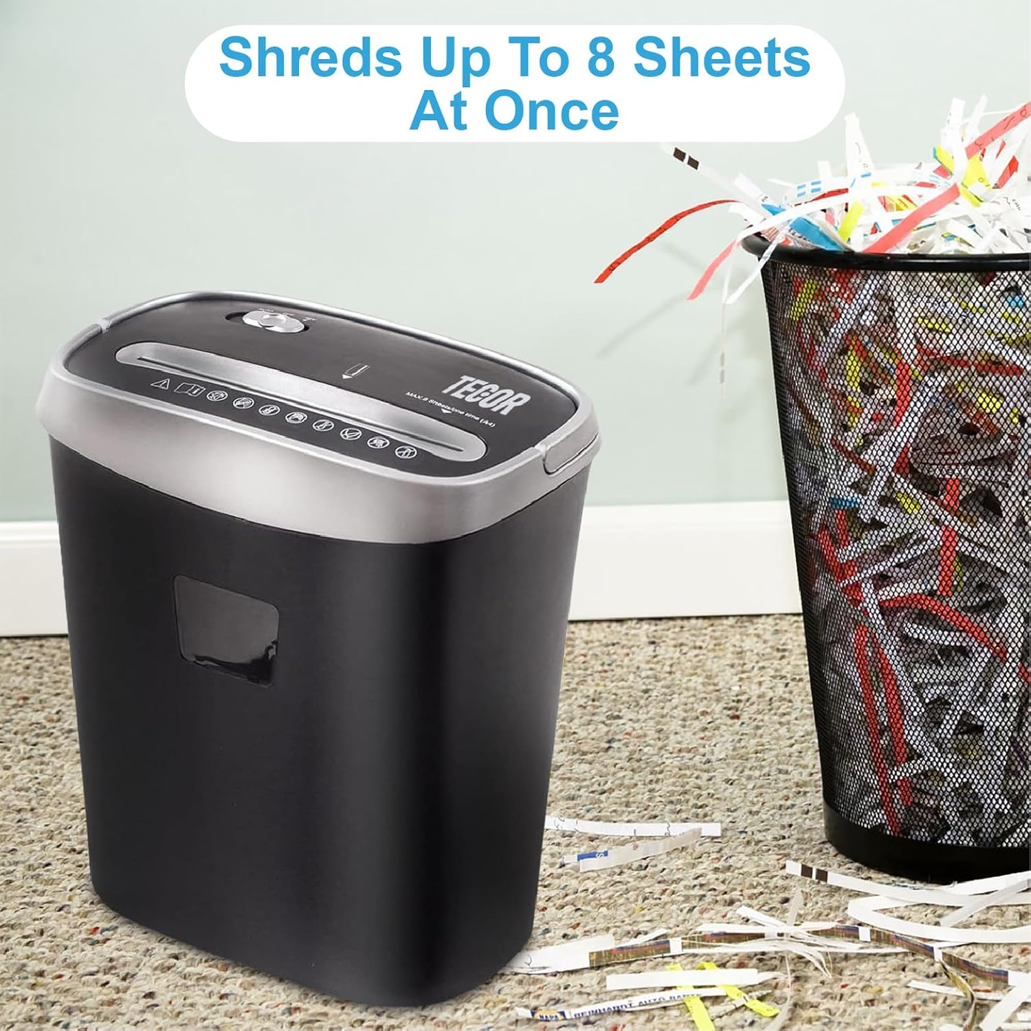 TECOR TR-508X 8-Sheet Cross-Cut Paper Shredder Feeder Width 200Mm - 15L Large Removable Bin Capacity Paper and Credit Cards - for Home/Office Use - Black image number 5