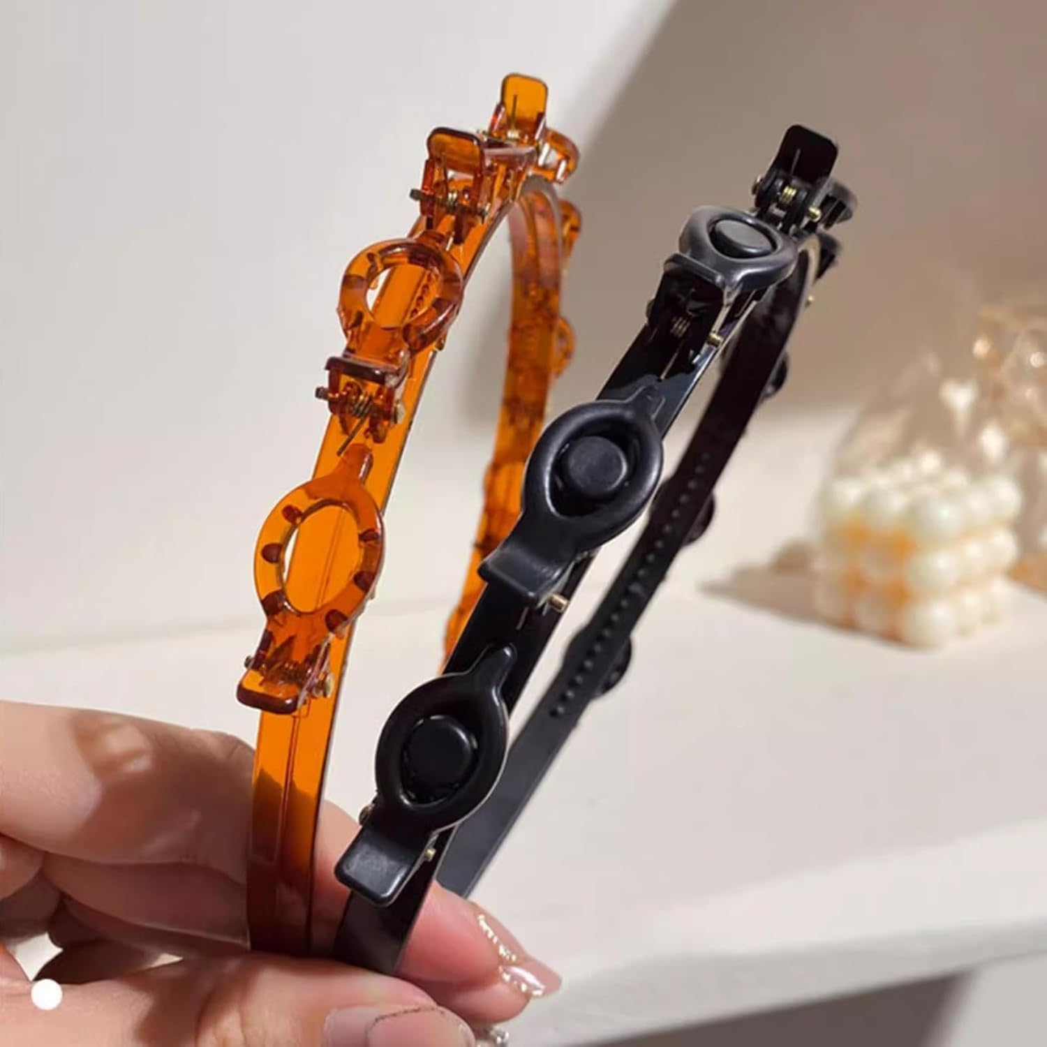 Pack of 2 Headband with Clips, Butterfly Clip Headband, Headband Clip, Double Bangs Hairstyle Hairpin, for All Hair Types and Hairstyles (Black and Brown) image number 4