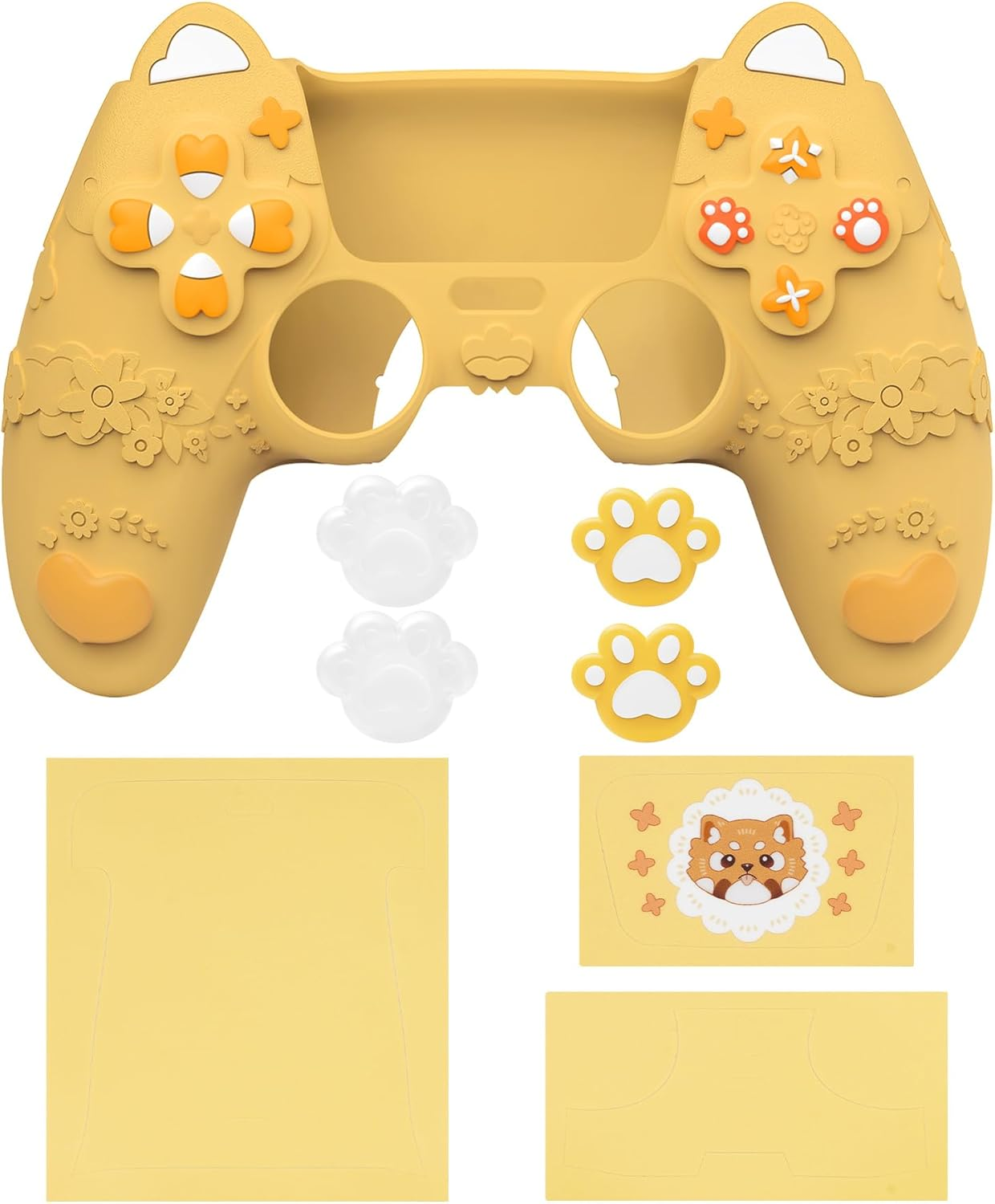 Playvital Cute Spring Lesser Panda Silicone Cover for Ps5 Controller with Joystick Cap and Sticker, Anti-Grip Shockproof Skin, Compatible with Charging Station, Warm Yellow image number 4