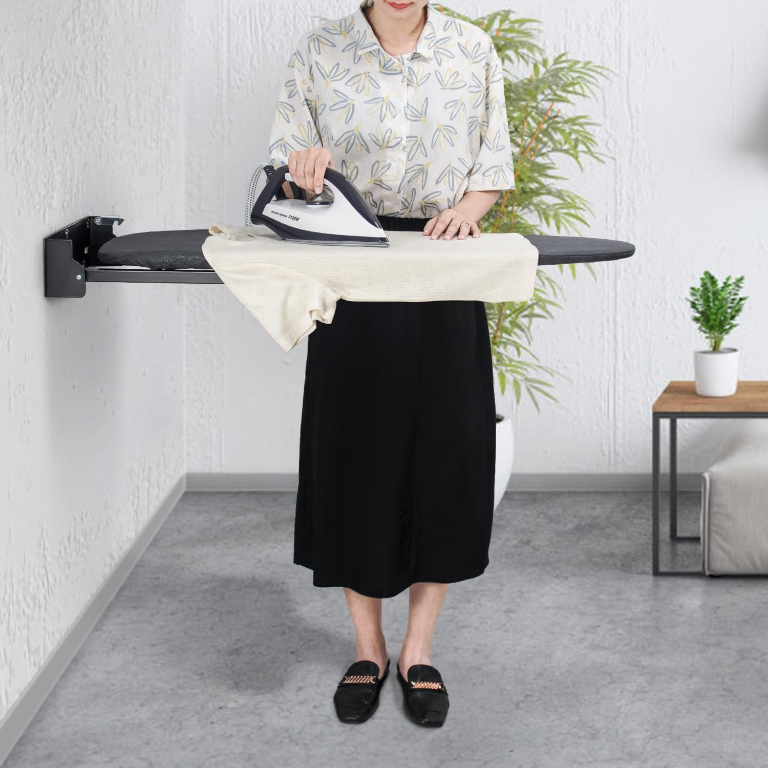 Duwee Wall-Mounted Foldable Ironing Board, Retractable Ironing Boards with Heat Resistant Cover, Space-Saving Iron Table, Easy to Install, Hardware Included image number 4