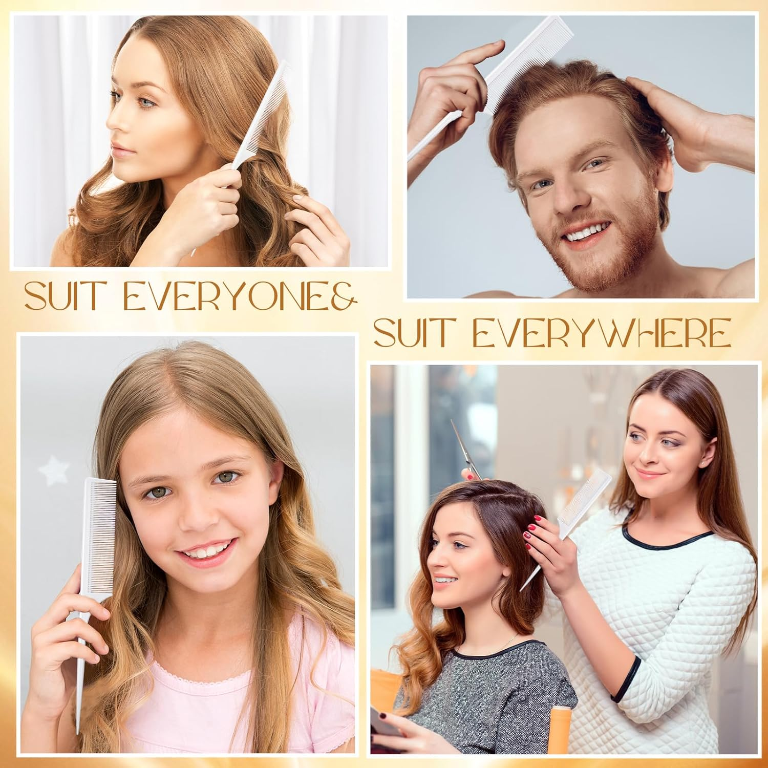 Leinuosen 3 Pack Carbon Fiber Rat Tail Styling Comb, Heat Resistant anti Static Teasing for Back Combing Root Teasing Adding Volume Evening Styling(White) - Green,Pink,Yellow image number 6