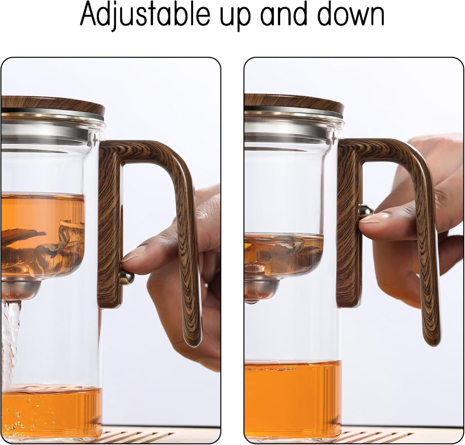 Glass Tea Pot, Magic Enchanti Tea Pot with Infuser, Loose Leaf Tea Kettle with Wooden Handle for Coffee and Tea, 800Ml image number 1