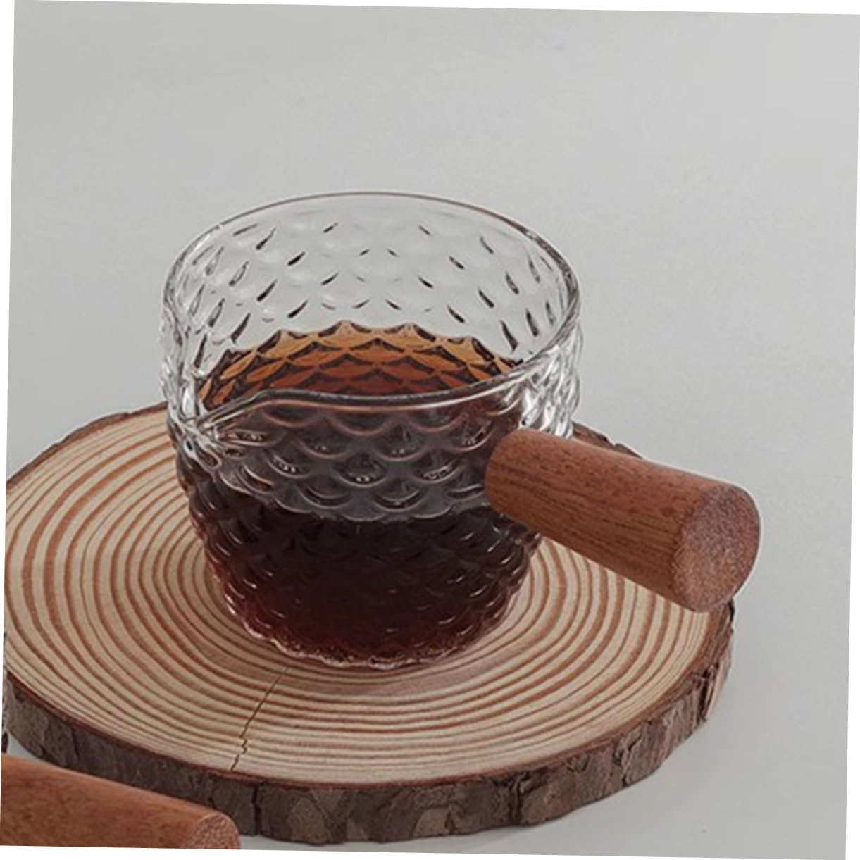 BESTOYARD 2Pcs Wooden Handle Espresso Cup Glass Measuring Cups Coffee Milk Jug for Frothing For