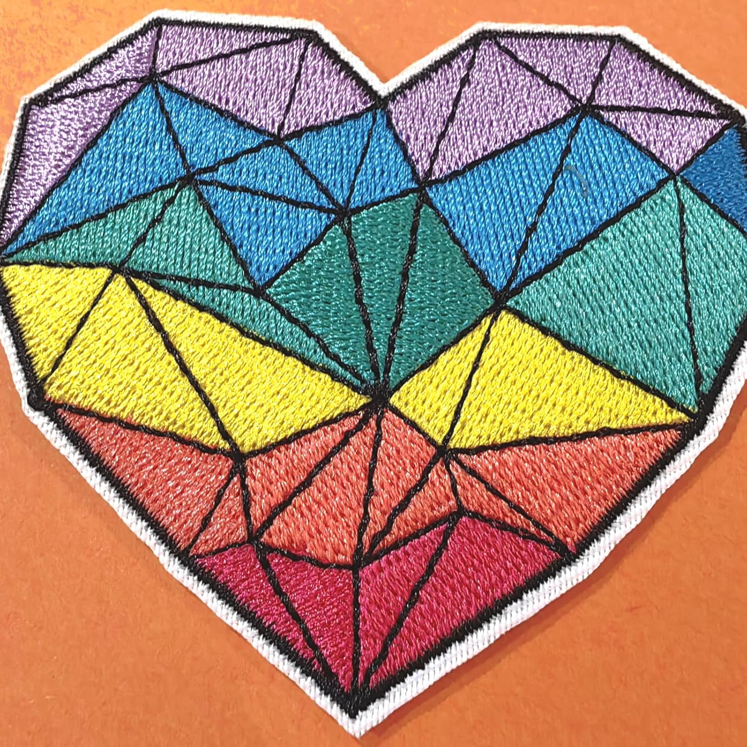 HEYTRCO Large Colorful Grid Heart Iron on Patches, Cute Delicate Embroidered Repair Patches for Clothes, Custom Trendy Pride Fashion Applique for Hats, Jeans, Jackets, Bags, Backpacks, Dress, Shoes image number 3