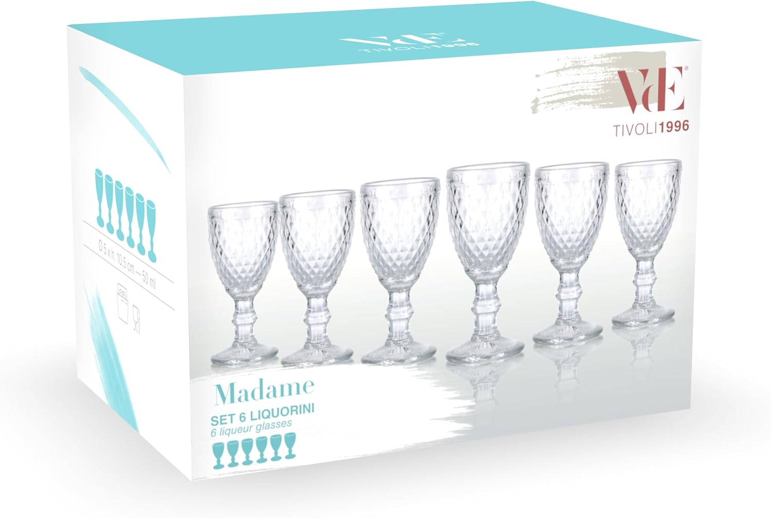 Villa D'Este Home Tivoli 1996 Set of 6 Liqueur Glasses 50 Ml Clear Glass Madame image number 1
