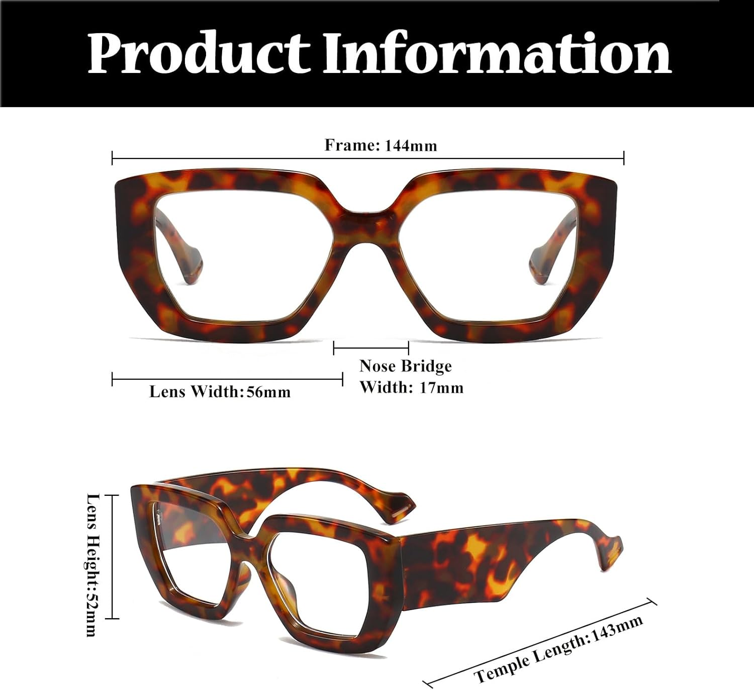 LJCZKA Oversized Square Blue Light Glasses Women Men Thick Frame Computer Glasses anti Eye-Fatigue for Reading, Texting & Gaming image number 2