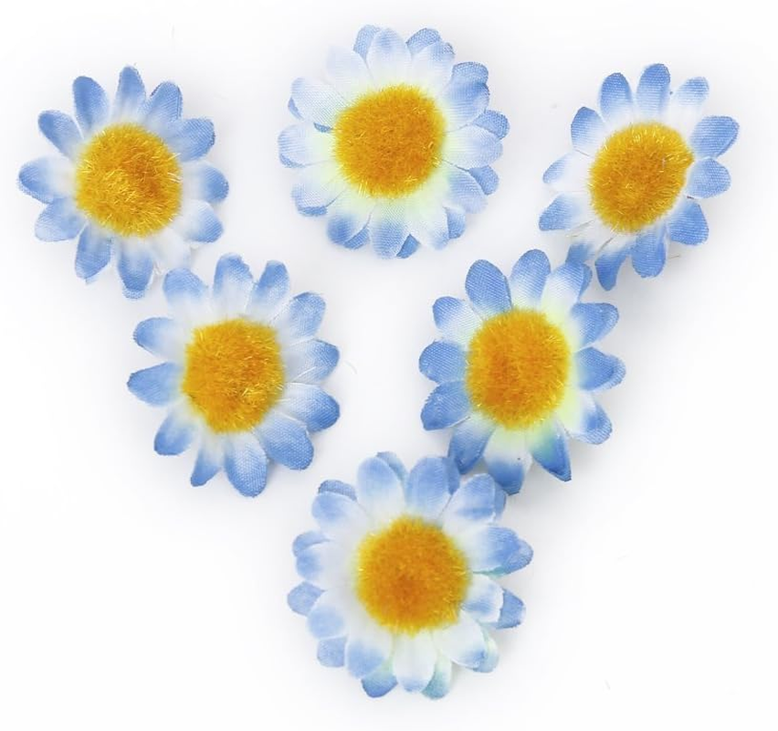 100Pcs Artificial Flowers Wholesale Fake Flowers Heads Gerbera Daisy Silk Flower Heads Sunflowers Sun Flower Heads for Wedding Party Flowers Decorations Home Decor Blue