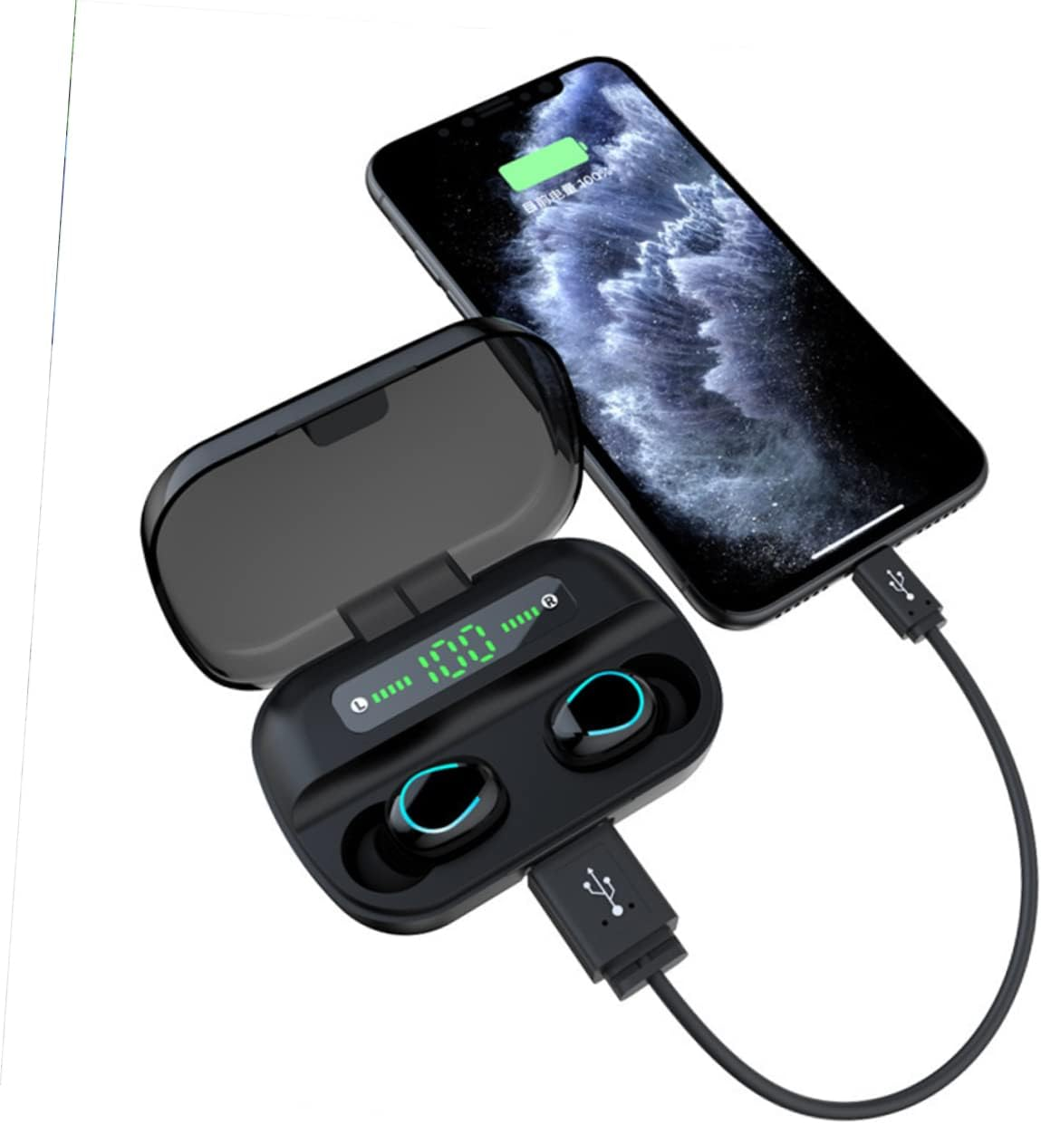 OKUMEYR Wireless Earbuds with Noise Cancelling Digital Display U Shaped Colorful Breathing Lamp Portable Earphones for Home and Outdoor Use Black image number 4