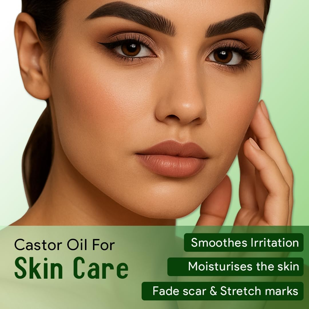 100% Pure Natural Castor Oil Cold Pressed, Hexane-Free, Unrefined Arandi Oil for Hair, Eyebrows, Thicker Eyelashes, Skin Moisturiser with Liner Brush (200Ml/6.8 Oz) image number 4