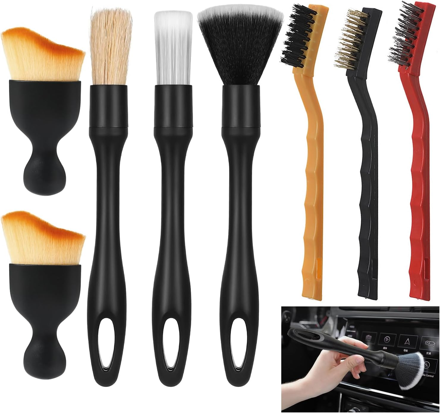 Pack of 8 Car Detailing Brush, Cleaning Brush, Car Interior Cleaning Soft Brush, Dust Removal Brush for Car Interior, Motorcycle, Alloy Wheels, Furniture