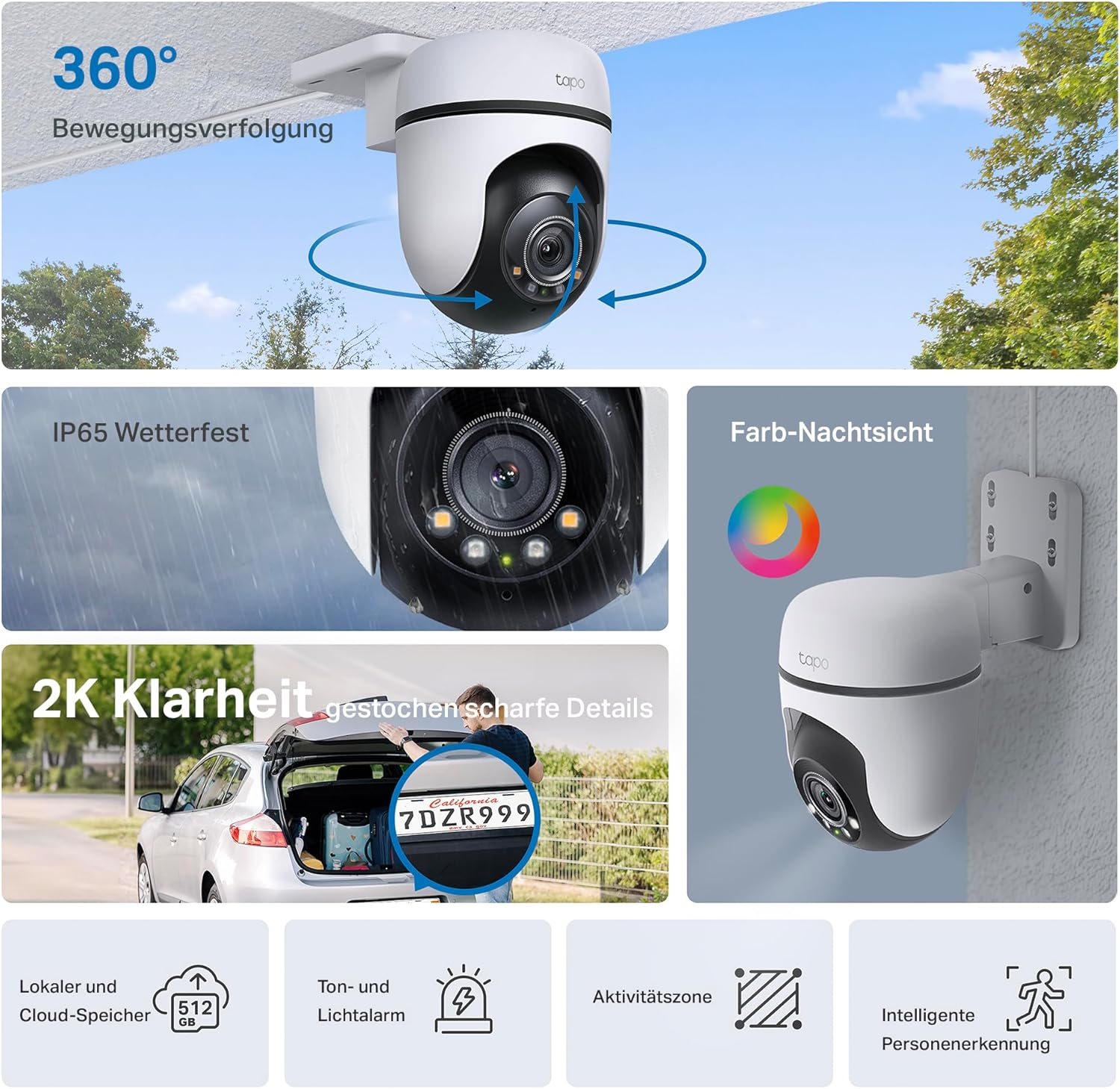 Tapo 2K Outdoor Wifi Surveillance Camera 360&deg; C51A, Night Vision Color, Person Detection and Motion Tracking, Waterproof IP65, Customizable Sound Alarm image number 4